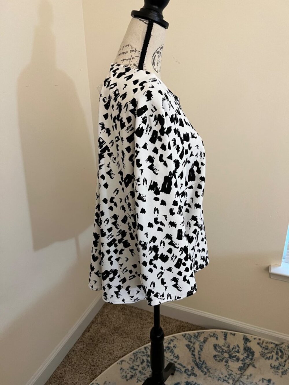 NEW Melloday Knit Blouse White Black Blouse Long Sleeve Shirt Top Stretchy 2X - Picture 5 of 10